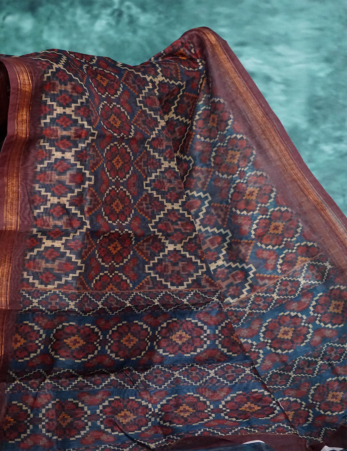 Shades Of Dark Rust Geomatrical Design Semi Chanderi Saree By Gayathri Reddy Designer Studio - Distacart