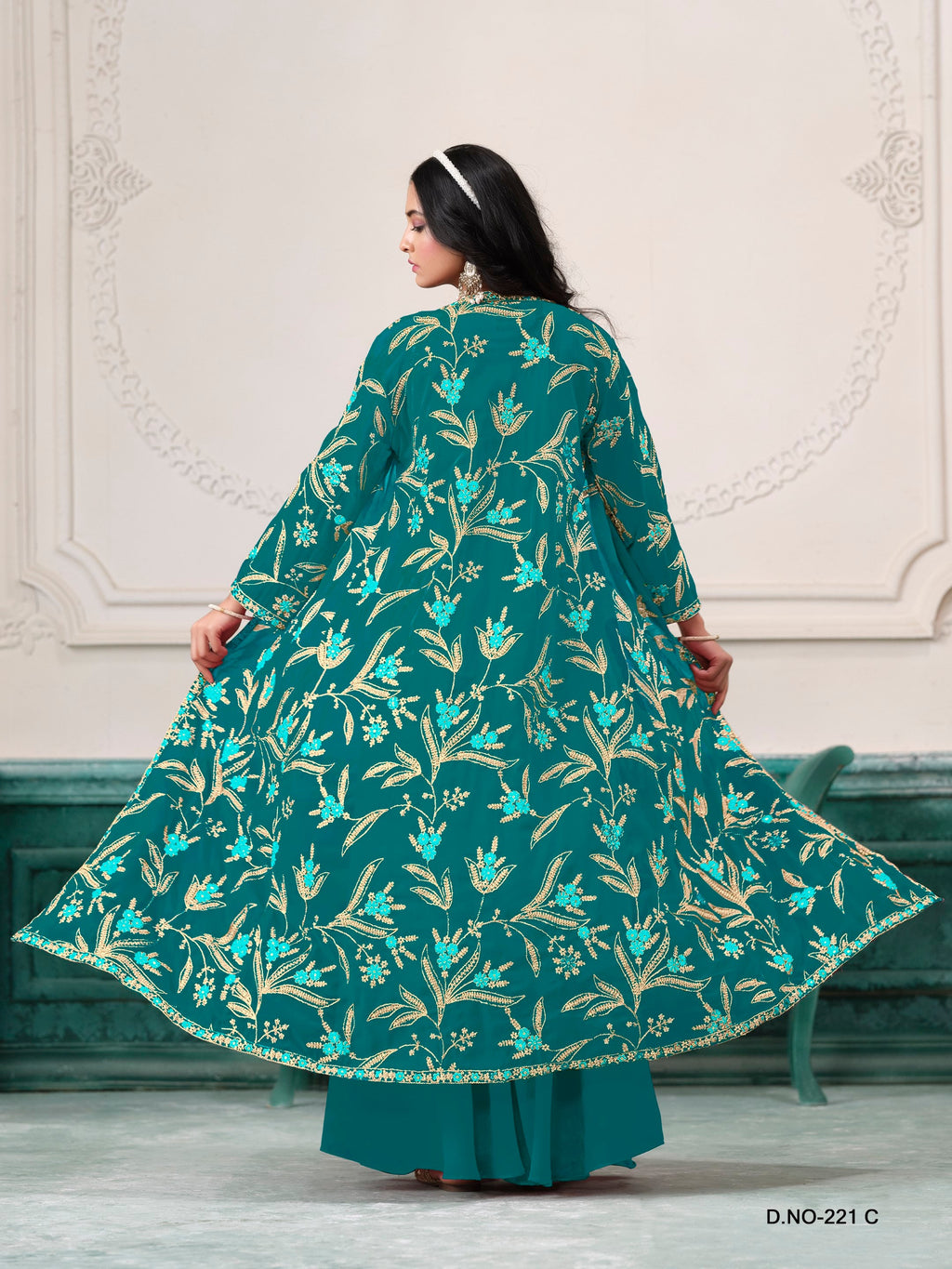 Anaita Turquoise Faux Georgette Sequins Embroidered Stitched Ethnic Suit - Distacart