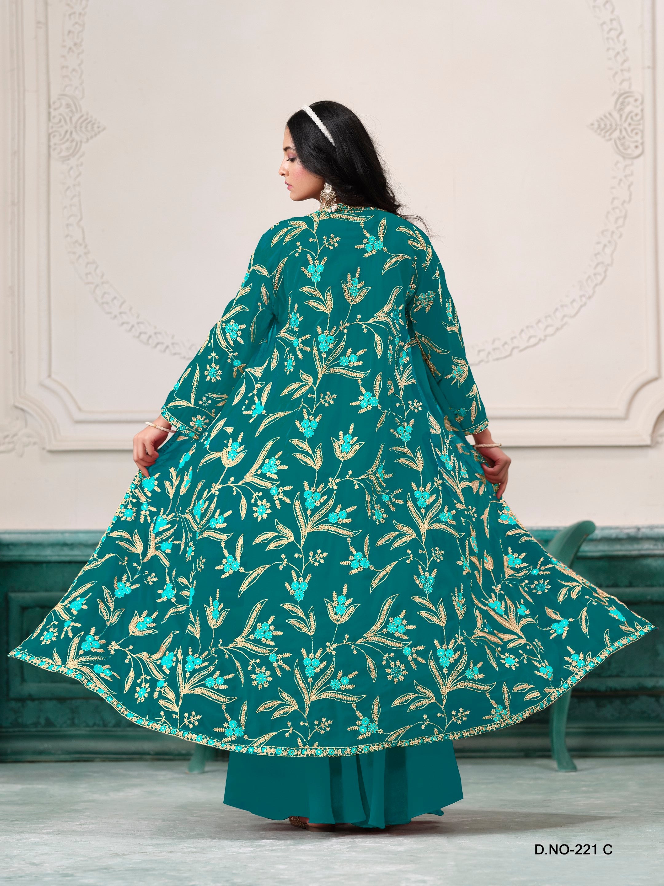 Anaita Turquoise Faux Georgette Sequins Embroidered Stitched Ethnic Suit - Distacart