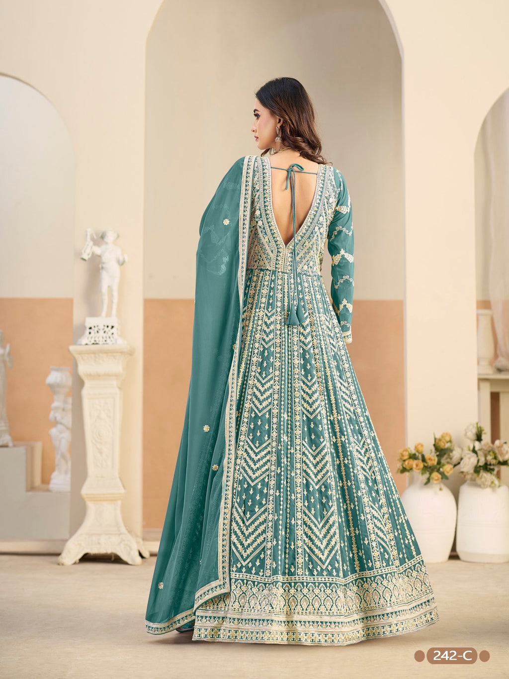 Anaita Light Blue Heavy Embroidered Faux Georgette Anarkali Suit With Salwar - Distacart