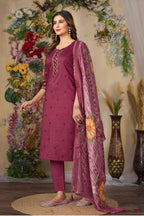 Vedant Vastram Roman Silk Embroidery & Sequence Work Stitched Kurta Pant Dupatta Set-Maroon - Distacart