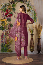 Vedant Vastram Roman Silk Embroidery & Sequence Work Stitched Kurta Pant Dupatta Set-Maroon - Distacart