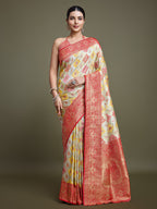 Monjolika Fashion Glamour And Tradition With This Zari Woven Red And Cream Banarasi Silk Saree
