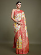 Monjolika Fashion Glamour And Tradition With This Zari Woven Red And Cream Banarasi Silk Saree