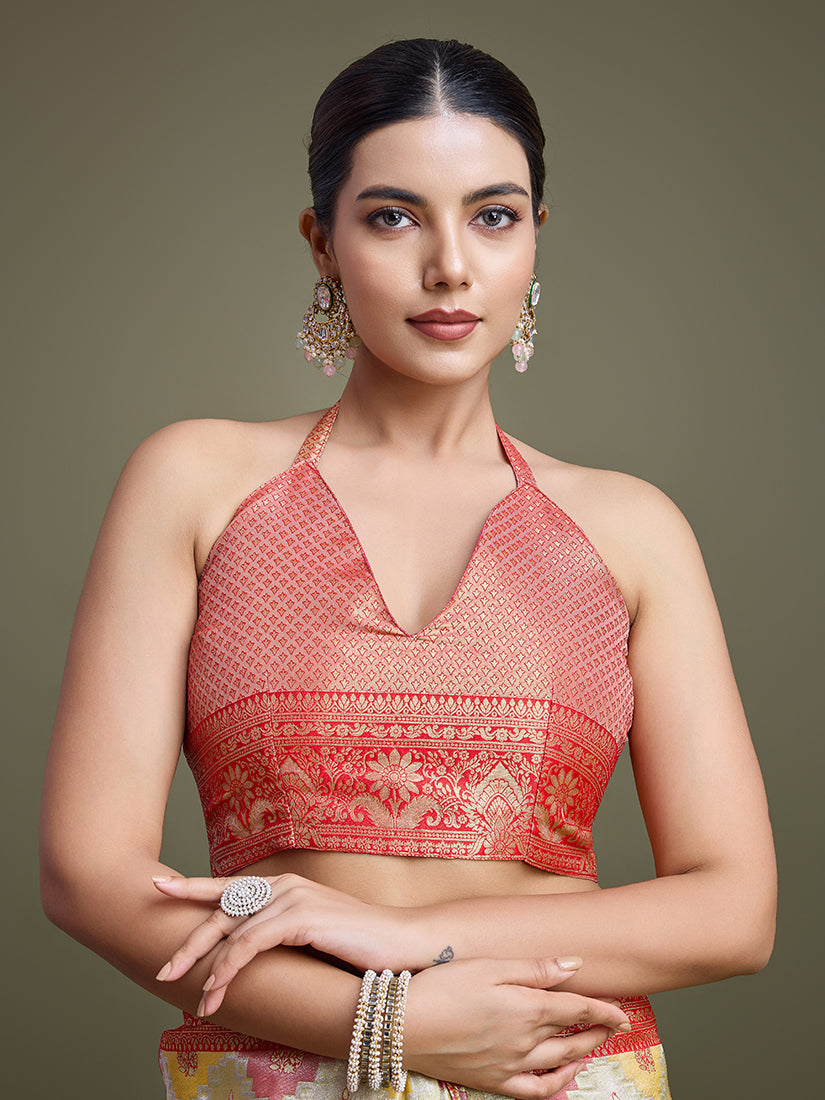 Monjolika Fashion Glamour And Tradition With This Zari Woven Red And Cream Banarasi Silk Saree