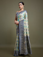 Monjolika Fashion Glamour And Tradition With This Zari Woven Navy Blue And Cream Banarasi Silk Saree