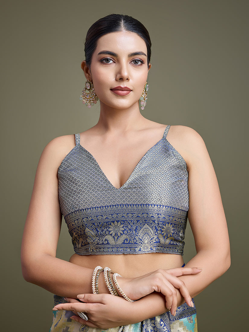 Monjolika Fashion Glamour And Tradition With This Zari Woven Navy Blue And Cream Banarasi Silk Saree