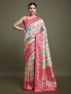 Monjolika Fashion Glamour And Tradition With This Zari Woven Pink And Cream Banarasi Silk Saree