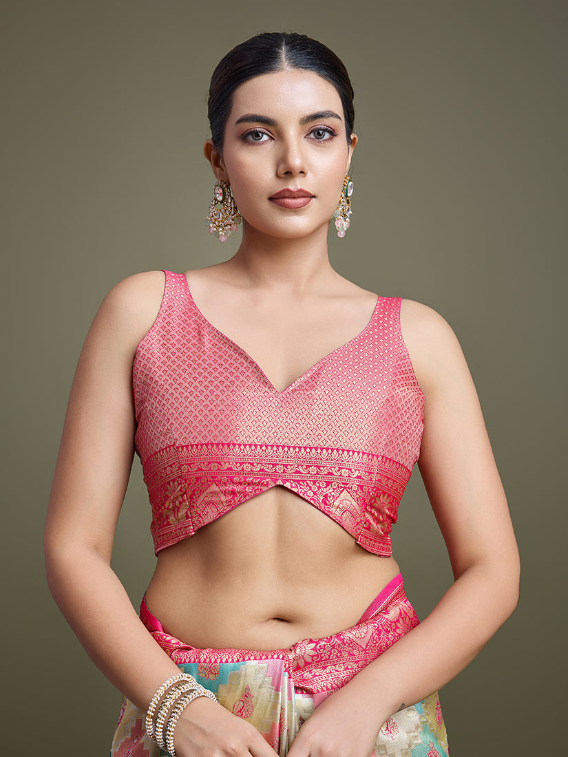 Monjolika Fashion Glamour And Tradition With This Zari Woven Pink And Cream Banarasi Silk Saree