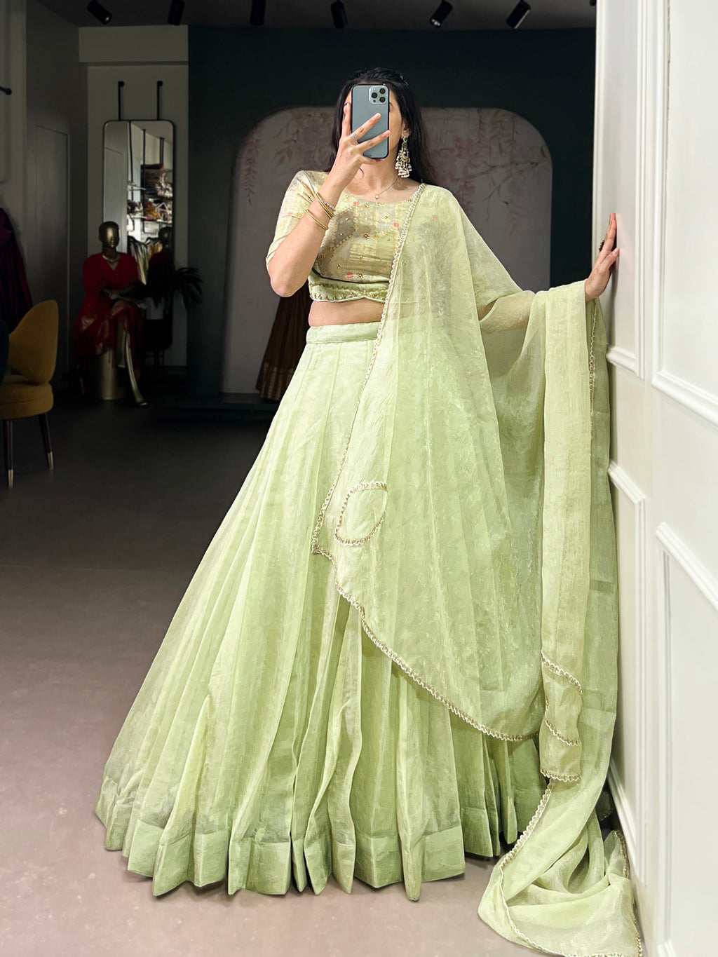 Lorenvalley Fashion Pista Crush Silk Plain Lehenga Choli with Dupatta - Distacart