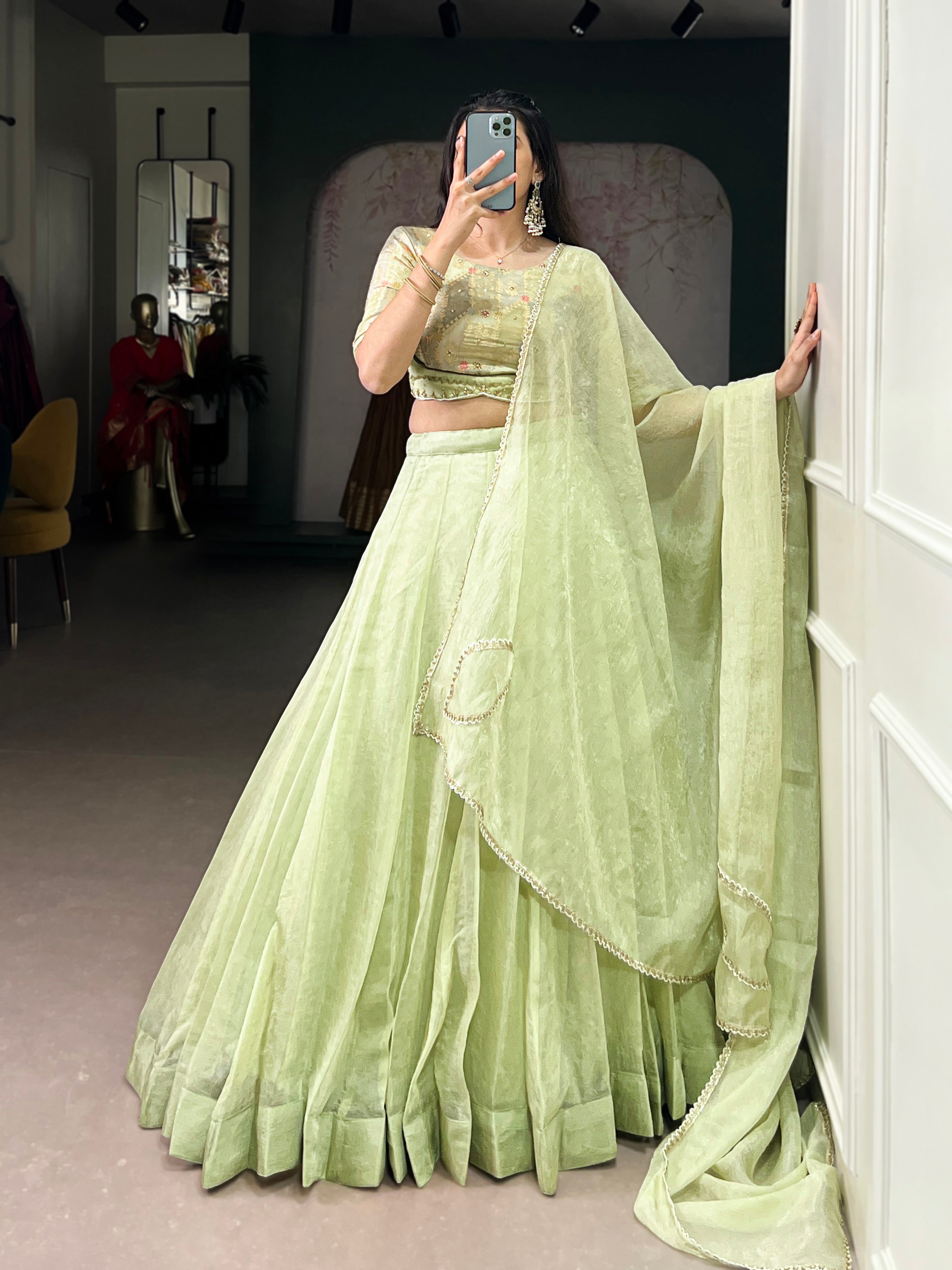 Lorenvalley Fashion Pista Crush Silk Plain Lehenga Choli with Dupatta - Distacart