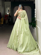 Lorenvalley Fashion Pista Crush Silk Plain Lehenga Choli with Dupatta - Distacart