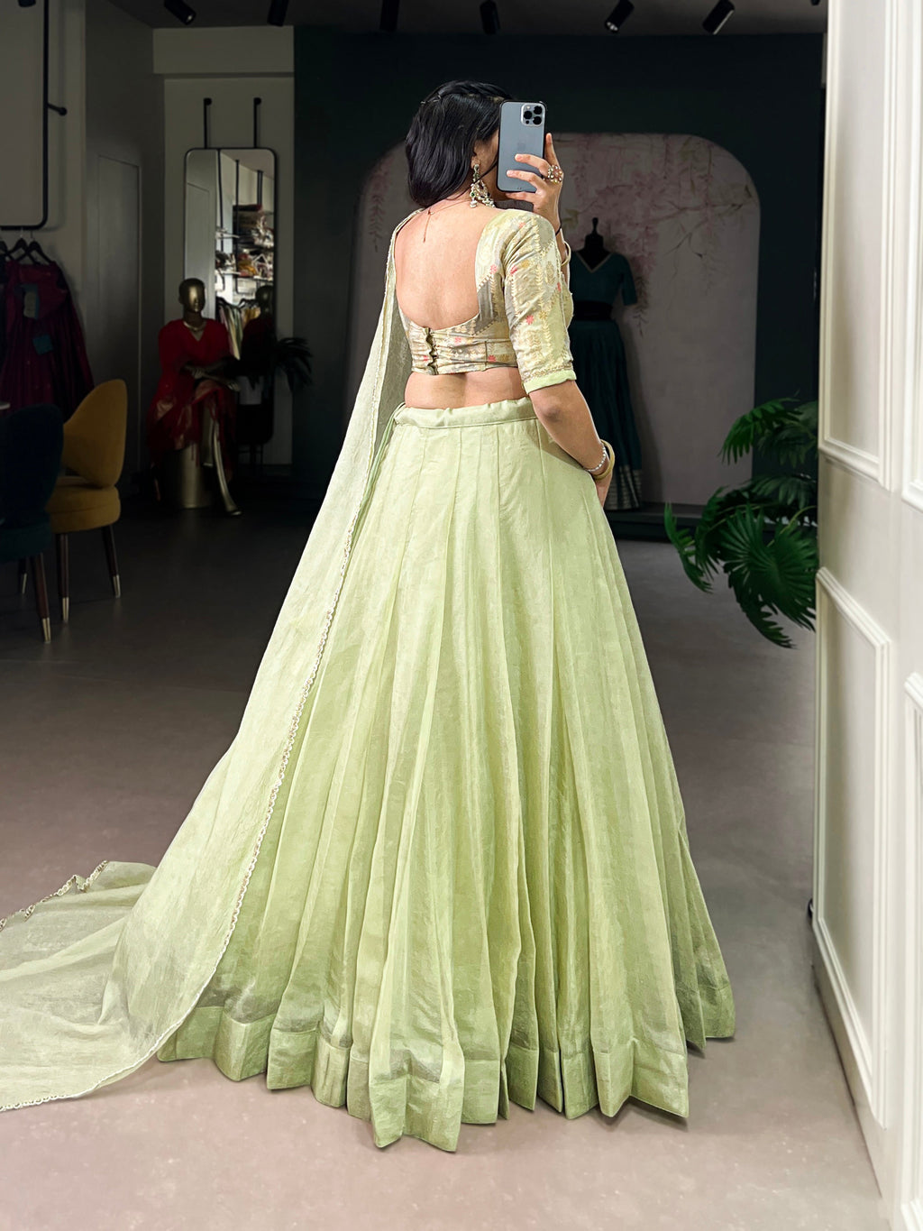 Lorenvalley Fashion Pista Crush Silk Plain Lehenga Choli with Dupatta - Distacart