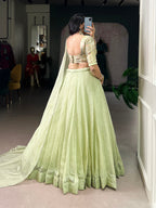 Lorenvalley Fashion Pista Crush Silk Plain Lehenga Choli with Dupatta - Distacart