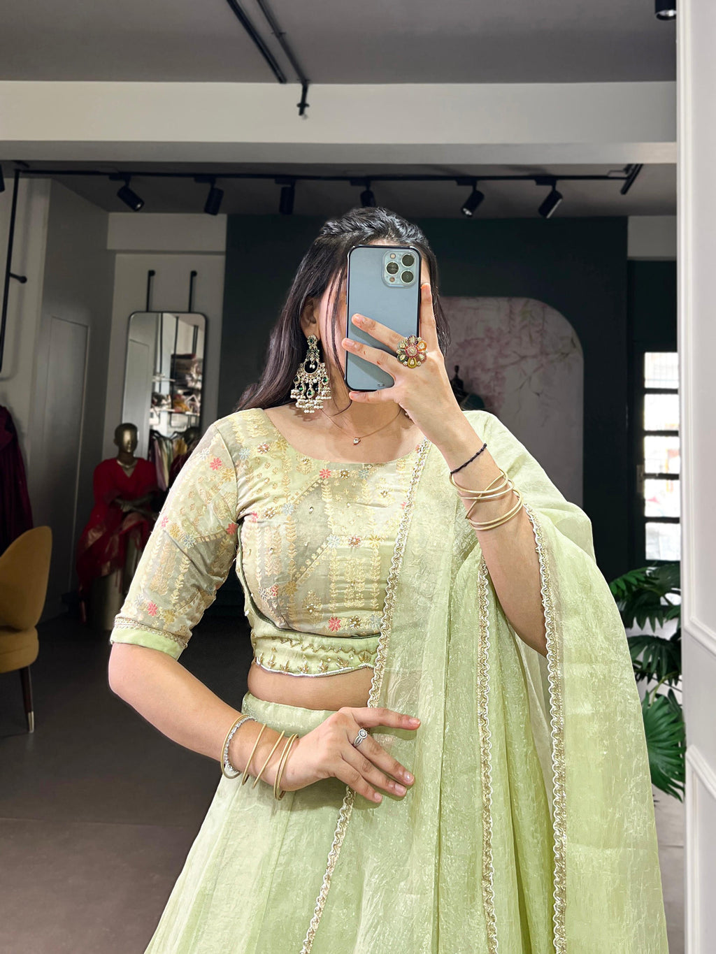 Lorenvalley Fashion Pista Crush Silk Plain Lehenga Choli with Dupatta - Distacart