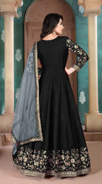 Anaita Black Embroidered Adda Silk Anarkali Suit - Distacart