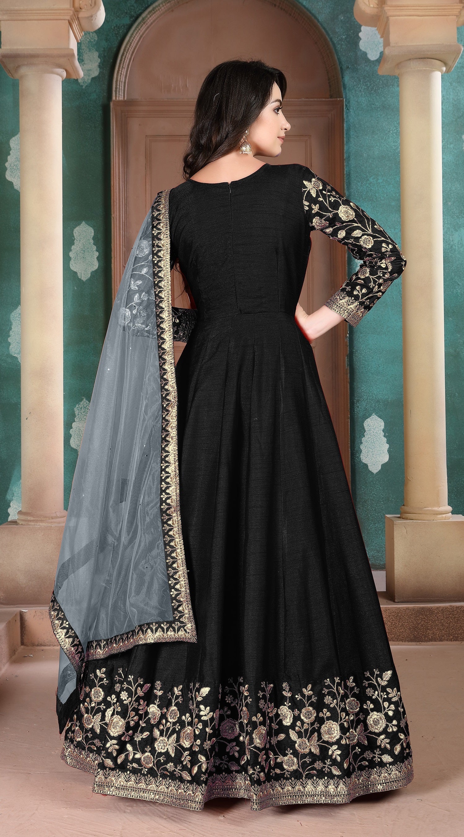 Anaita Black Embroidered Adda Silk Anarkali Suit - Distacart