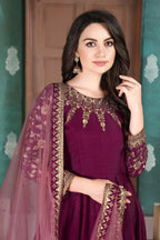 Anaita Purple Embroidered Adda Silk Anarkali Suit - Distacart