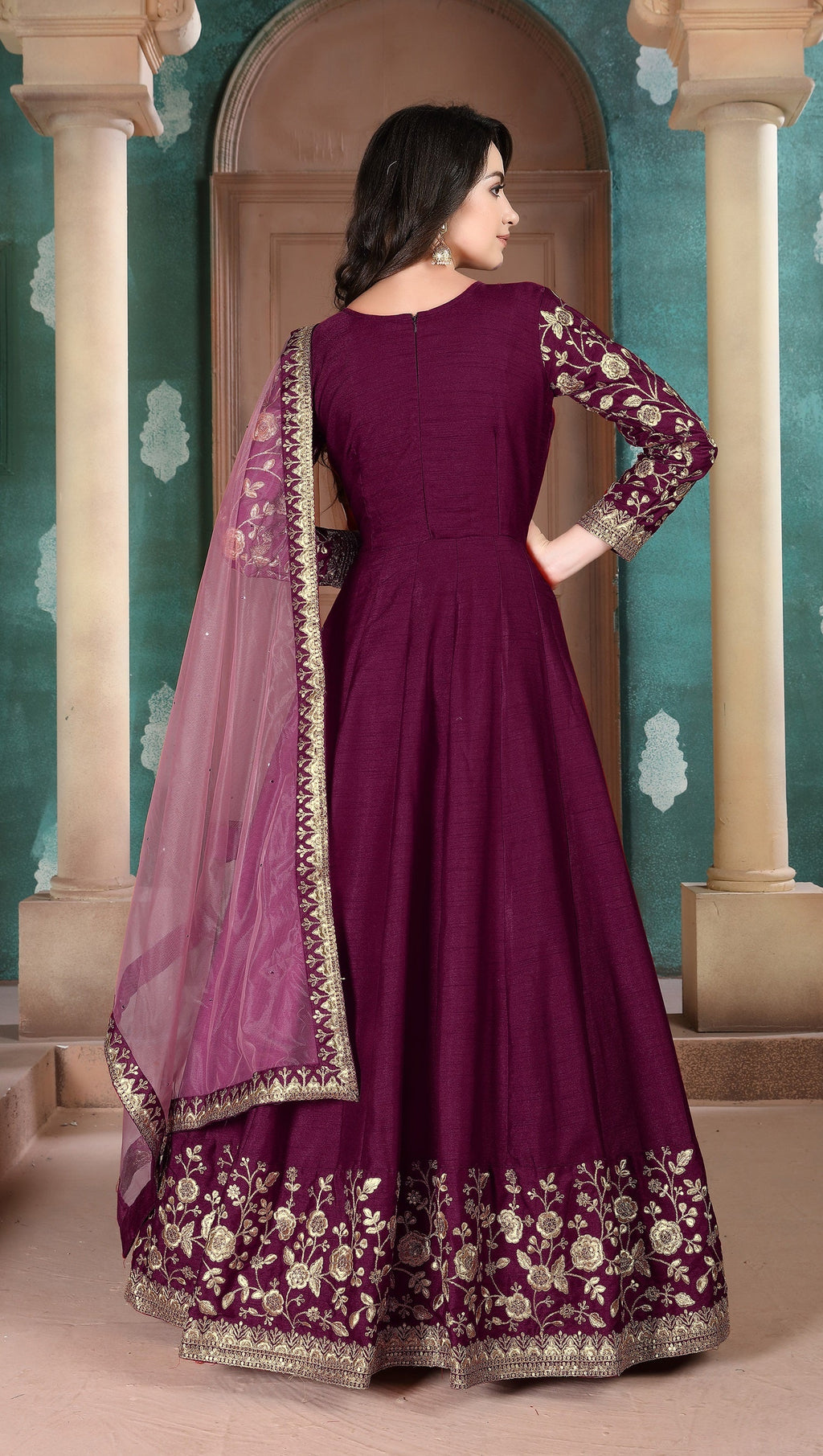 Anaita Purple Embroidered Adda Silk Anarkali Suit - Distacart