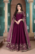 Anaita Purple Embroidered Adda Silk Anarkali Suit - Distacart