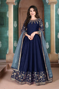 Anaita Navy Blue Embroidered Adda Silk Anarkali Suit - Distacart