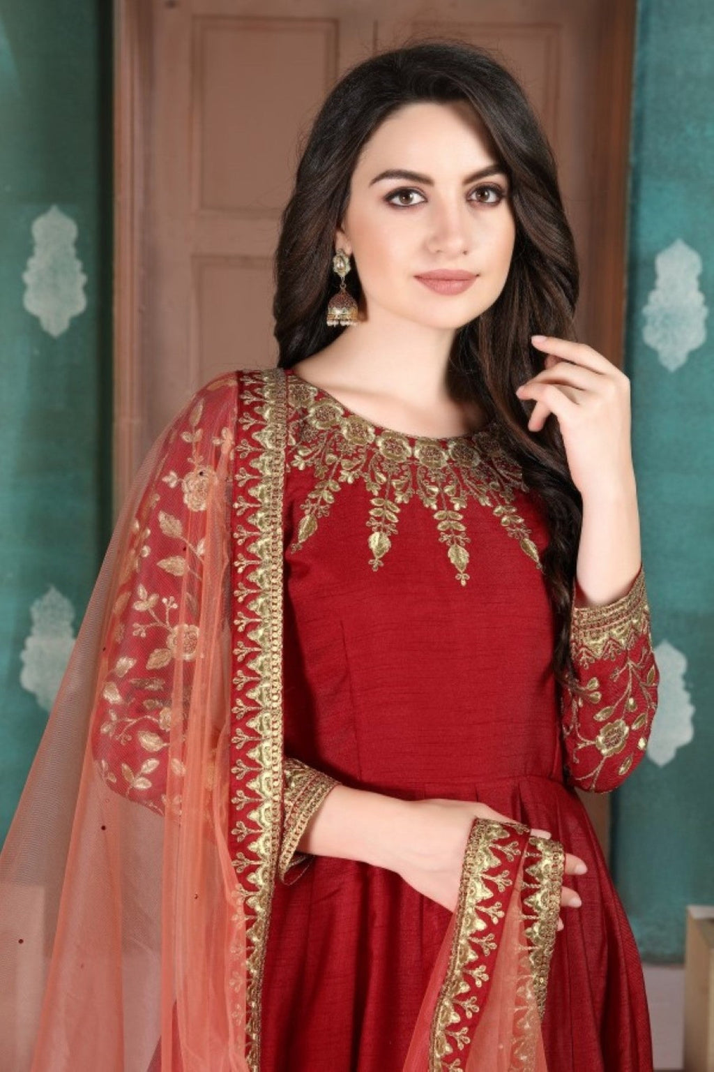 Anaita Red Embroidered Adda Silk Anarkali Suit - Distacart