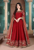 Anaita Red Embroidered Adda Silk Anarkali Suit - Distacart