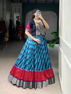 Lorenvalley Fashion Firozi Tasar Silk Leheriya Print With Zari Weaving Work Lehenga Choli - Distacart
