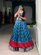 Lorenvalley Fashion Firozi Tasar Silk Leheriya Print With Zari Weaving Work Lehenga Choli - Distacart
