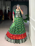 Lorenvalley Fashion Green Tasar Silk Leheriya Print With Zari Weaving Work Lehenga Choli - Distacart