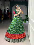 Lorenvalley Fashion Green Tasar Silk Leheriya Print With Zari Weaving Work Lehenga Choli - Distacart