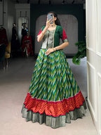 Lorenvalley Fashion Green Tasar Silk Leheriya Print With Zari Weaving Work Lehenga Choli - Distacart