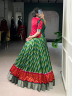 Lorenvalley Fashion Green Tasar Silk Leheriya Print With Zari Weaving Work Lehenga Choli - Distacart