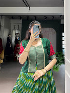 Lorenvalley Fashion Green Tasar Silk Leheriya Print With Zari Weaving Work Lehenga Choli - Distacart