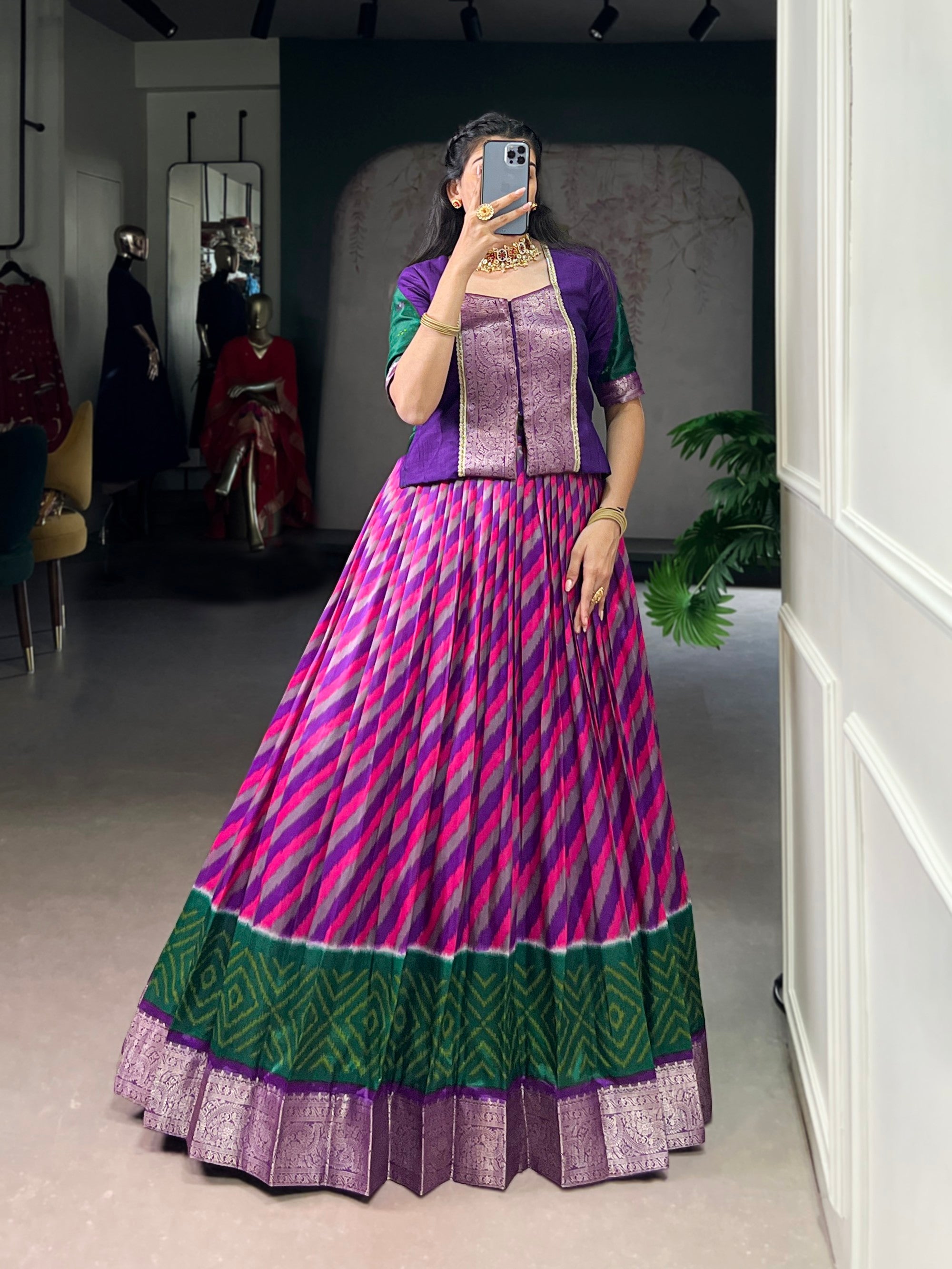 Lorenvalley Fashion Purple Tasar Silk Leheriya Print With Zari Weaving Work Lehenga Choli - Distacart