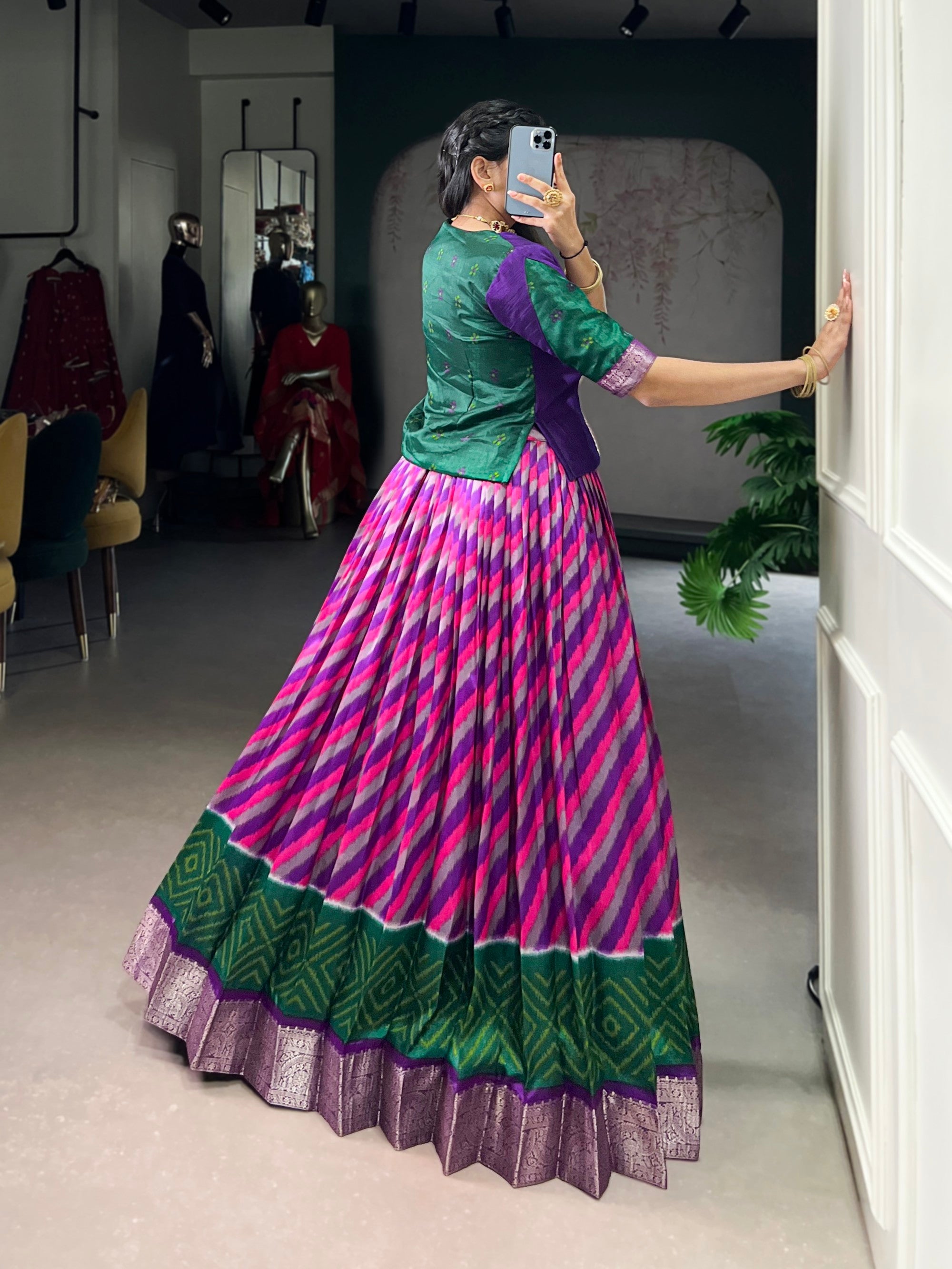 Lorenvalley Fashion Purple Tasar Silk Leheriya Print With Zari Weaving Work Lehenga Choli - Distacart