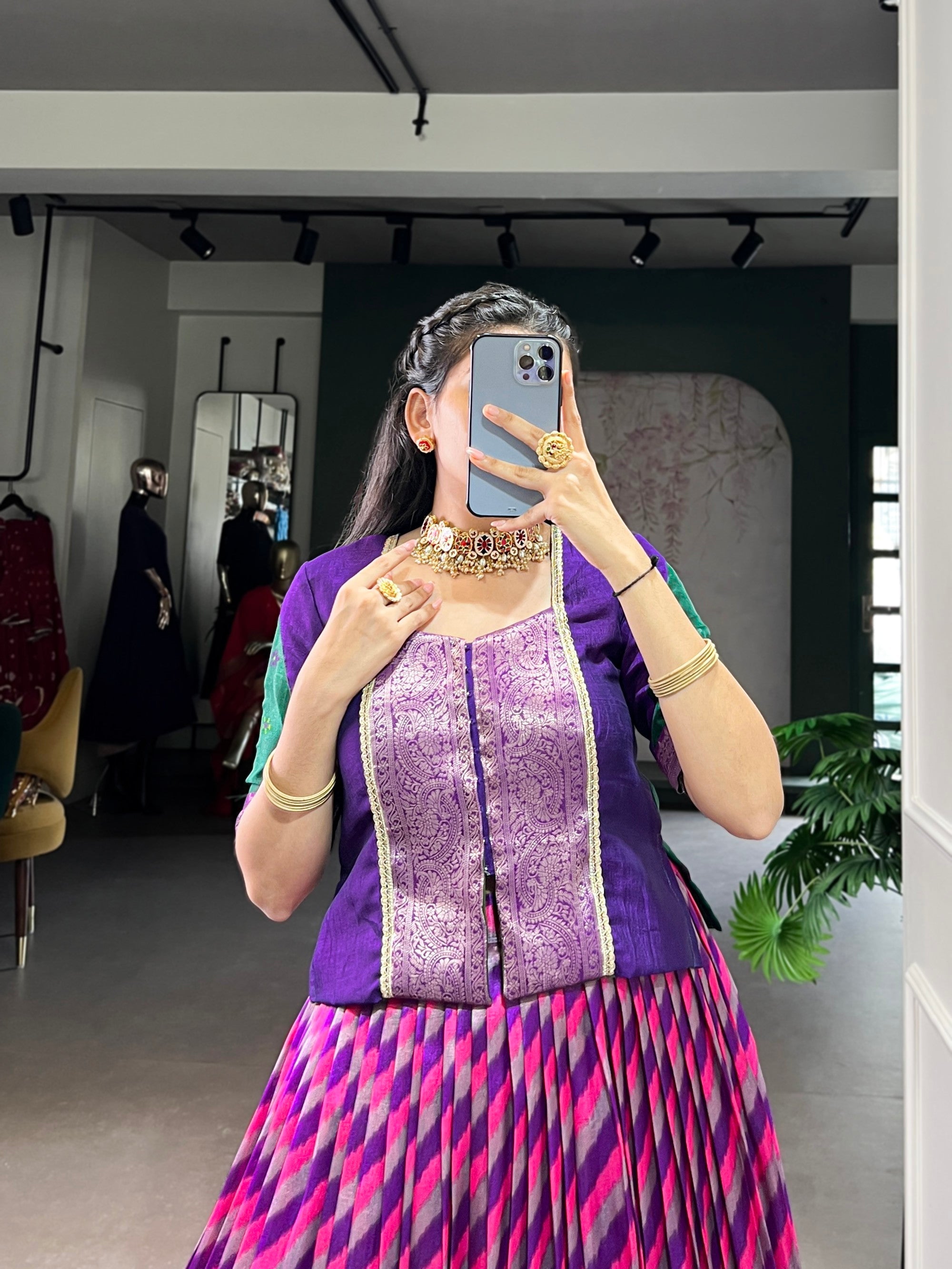 Lorenvalley Fashion Purple Tasar Silk Leheriya Print With Zari Weaving Work Lehenga Choli - Distacart