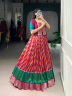 Lorenvalley Fashion Red Tasar Silk Leheriya Print With Zari Weaving Work Lehenga Choli - Distacart