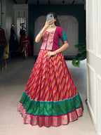 Lorenvalley Fashion Red Tasar Silk Leheriya Print With Zari Weaving Work Lehenga Choli - Distacart