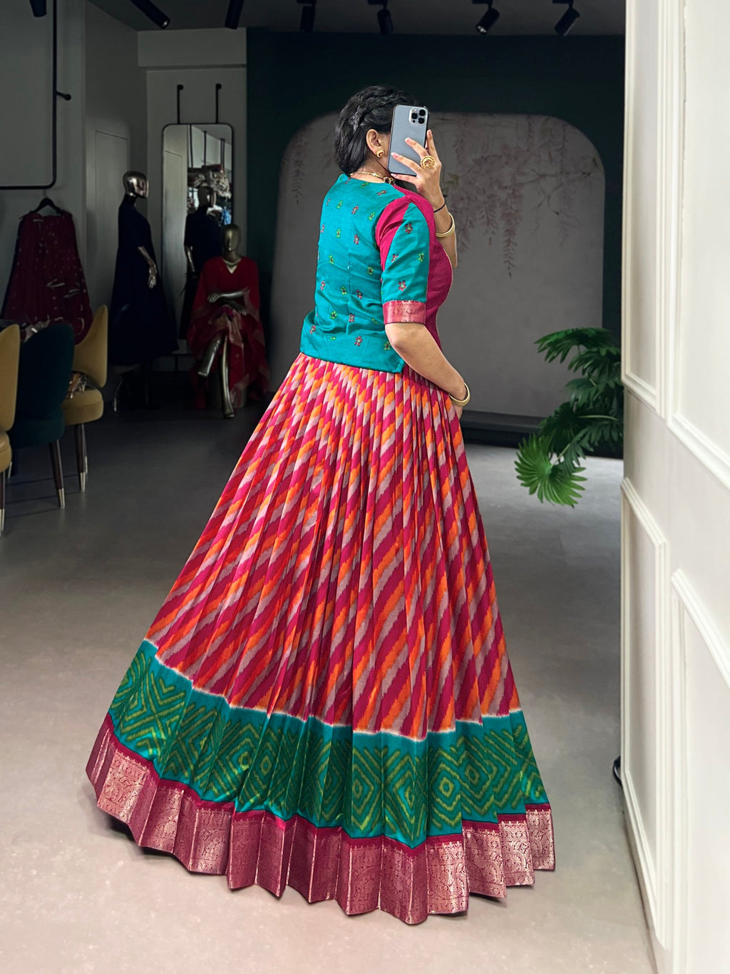 Lorenvalley Fashion Red Tasar Silk Leheriya Print With Zari Weaving Work Lehenga Choli - Distacart