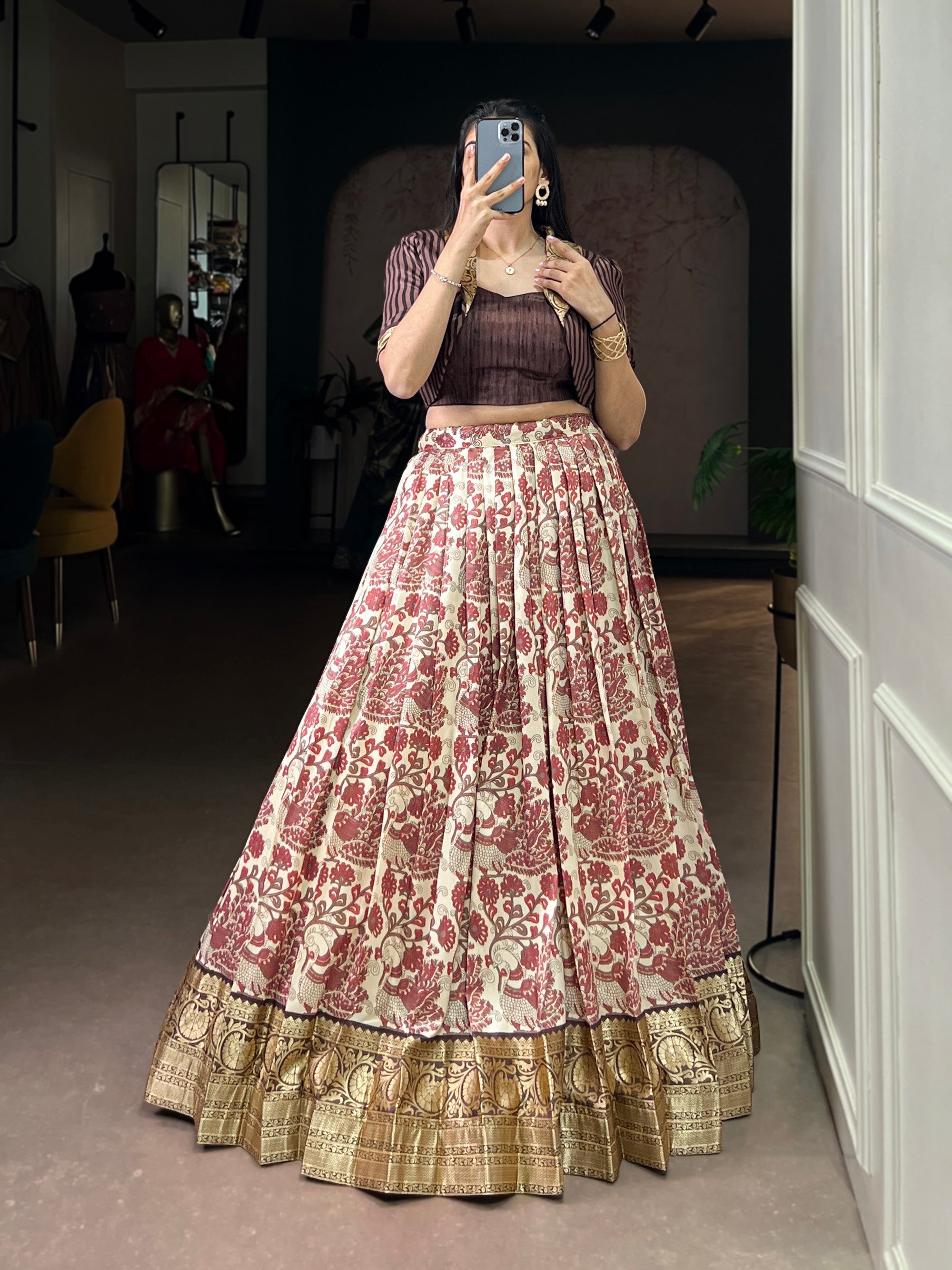 Lorenvalley Fashion Multicolor Tasar Silk Printed with Viscose Border Lehenga Choli - Distacart
