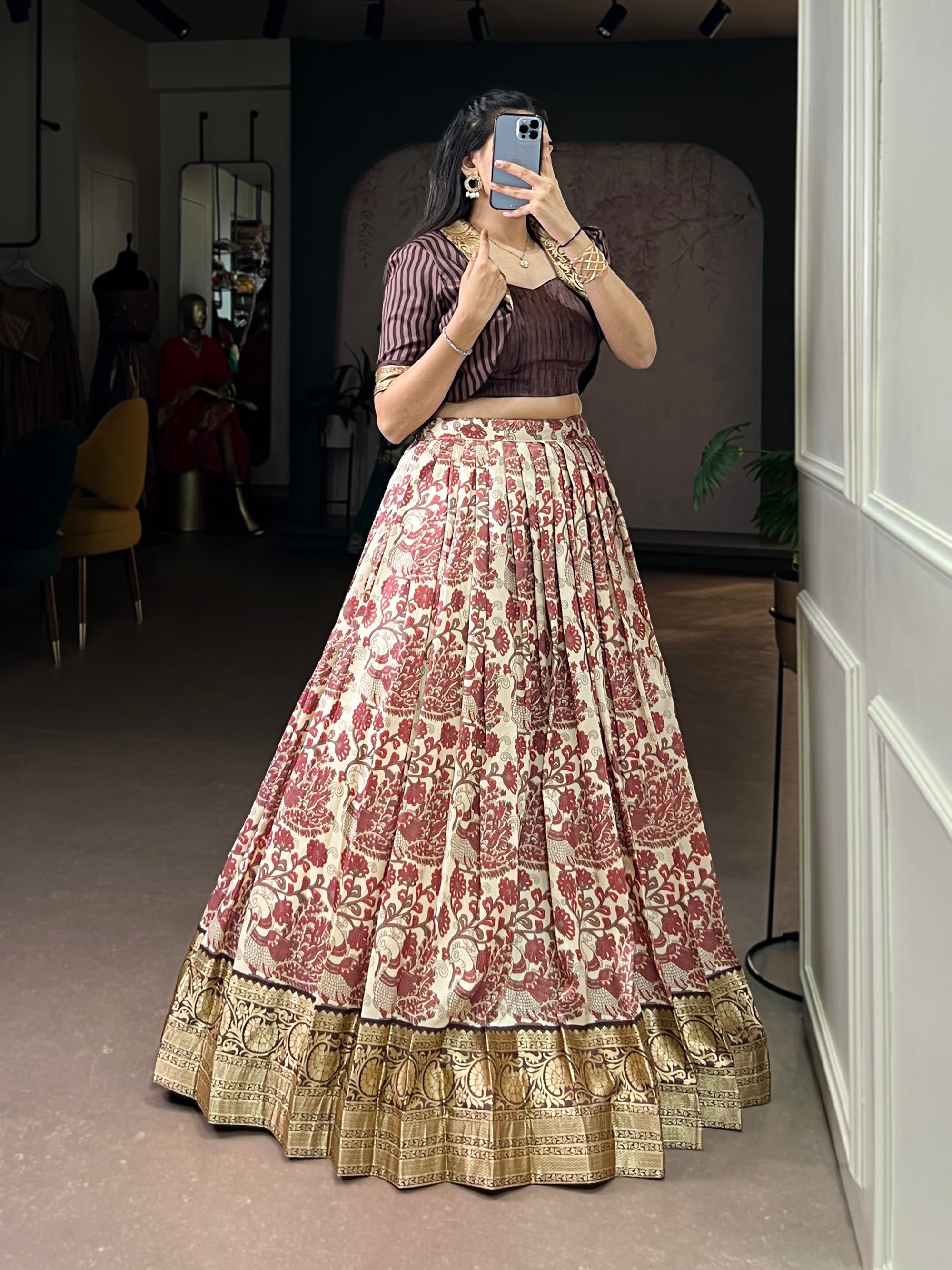 Lorenvalley Fashion Multicolor Tasar Silk Printed with Viscose Border Lehenga Choli - Distacart
