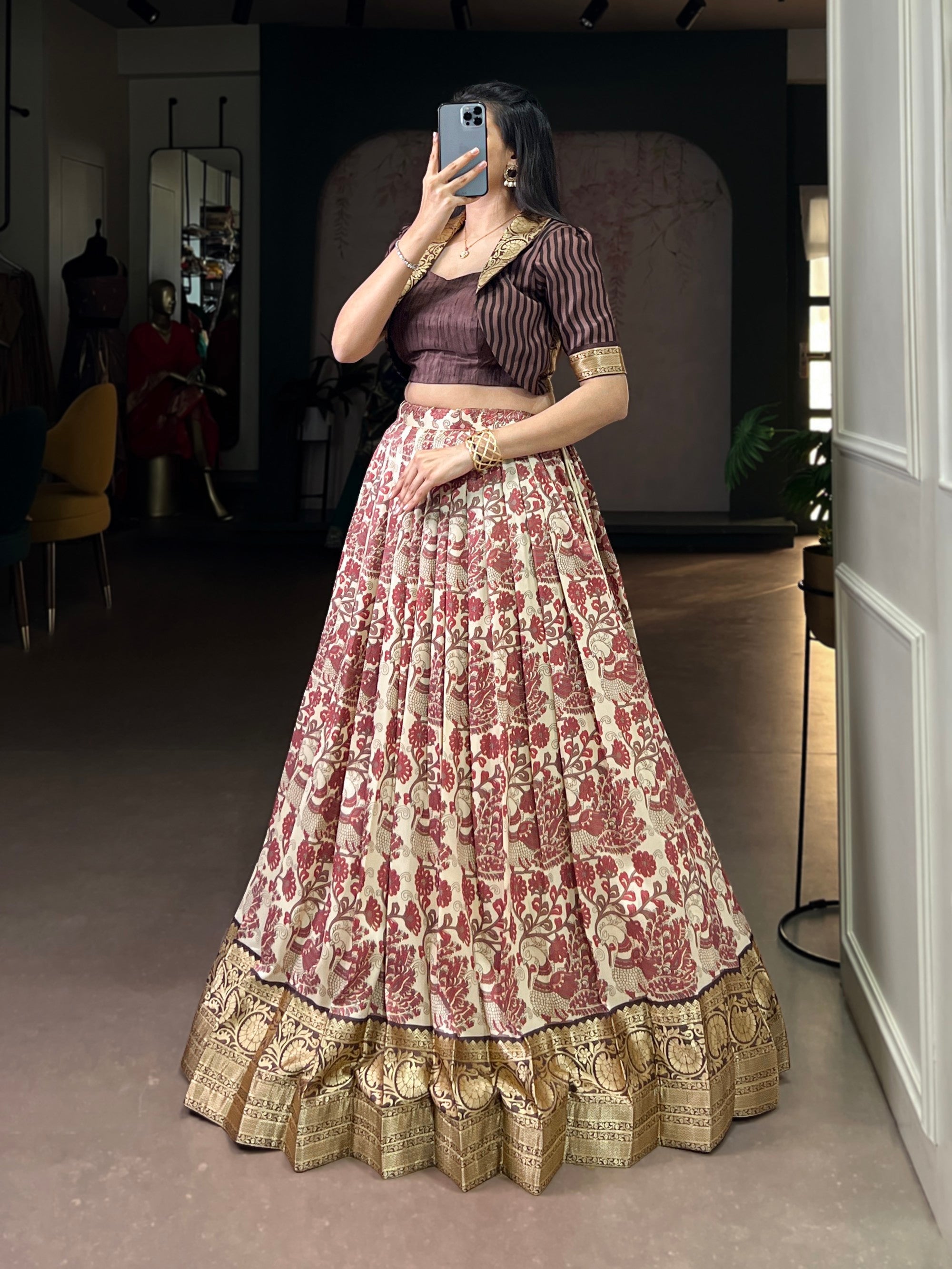 Lorenvalley Fashion Multicolor Tasar Silk Printed with Viscose Border Lehenga Choli - Distacart