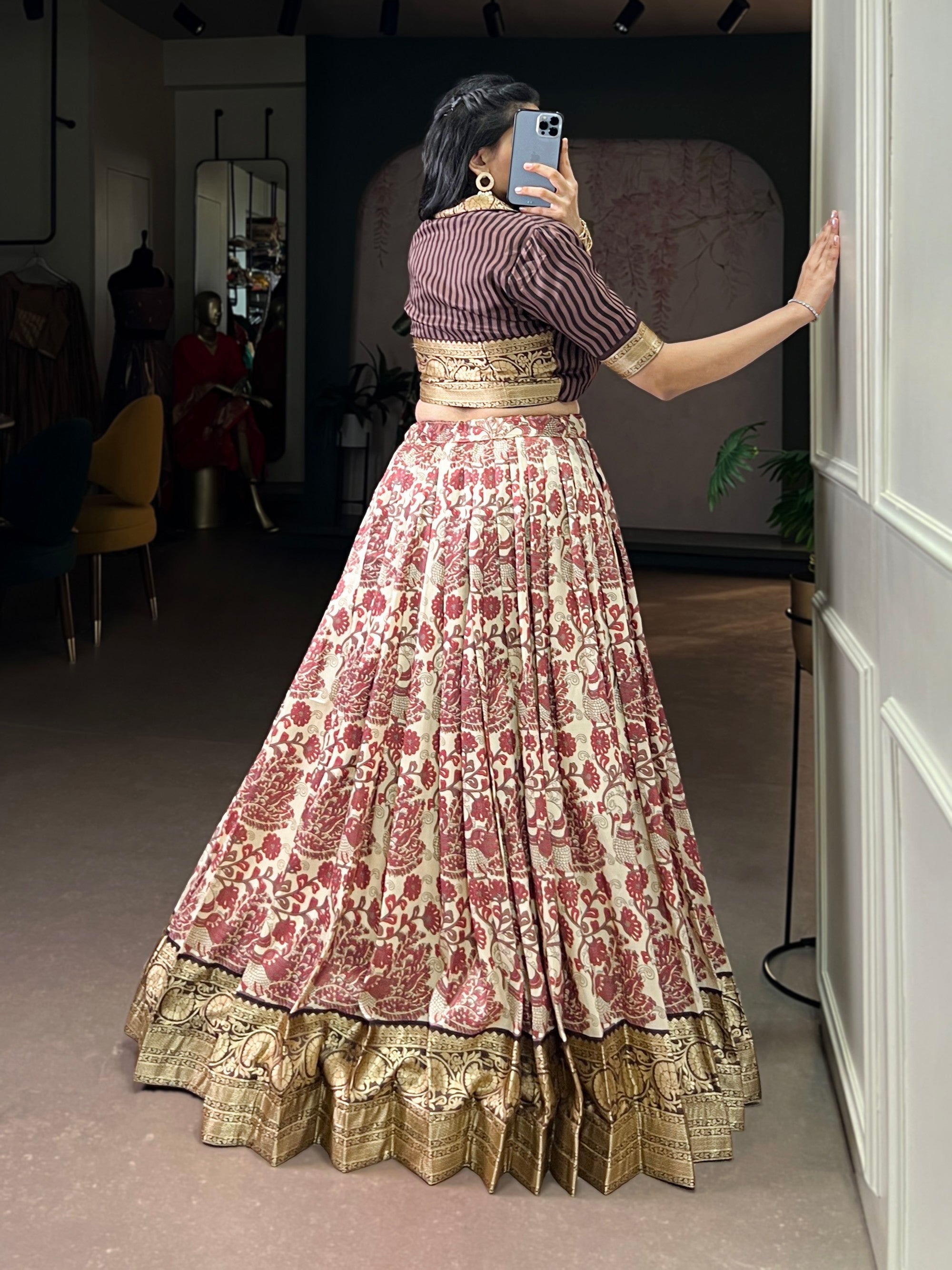 Lorenvalley Fashion Multicolor Tasar Silk Printed with Viscose Border Lehenga Choli - Distacart