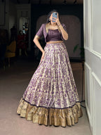 Lorenvalley Fashion Multicolor Tasar Silk Printed with Viscose Border Lehenga Choli - Distacart