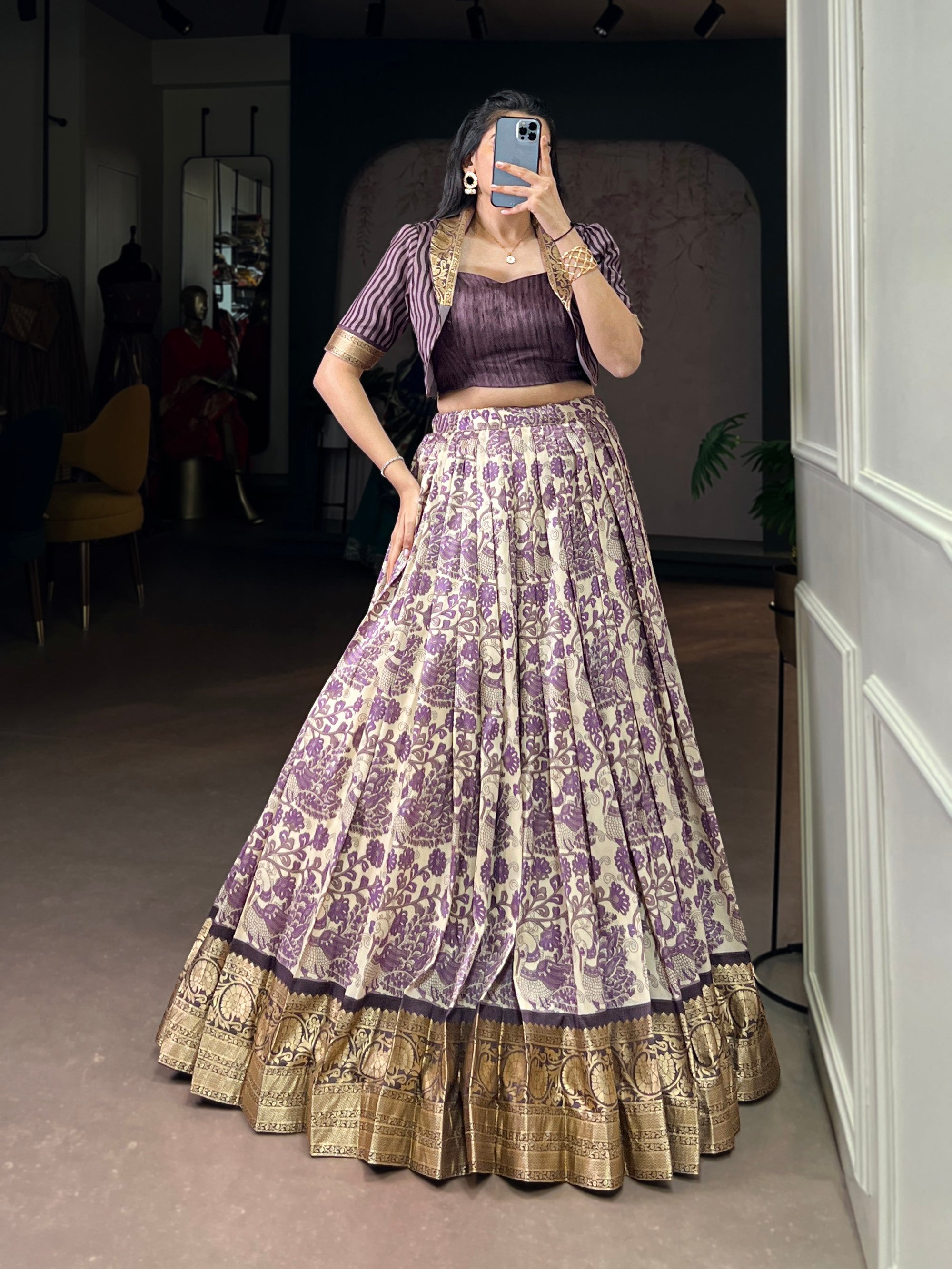 Lorenvalley Fashion Multicolor Tasar Silk Printed with Viscose Border Lehenga Choli - Distacart