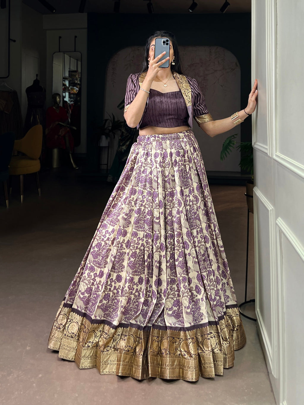 Lorenvalley Fashion Multicolor Tasar Silk Printed with Viscose Border Lehenga Choli - Distacart