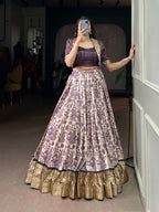Lorenvalley Fashion Multicolor Tasar Silk Printed with Viscose Border Lehenga Choli - Distacart