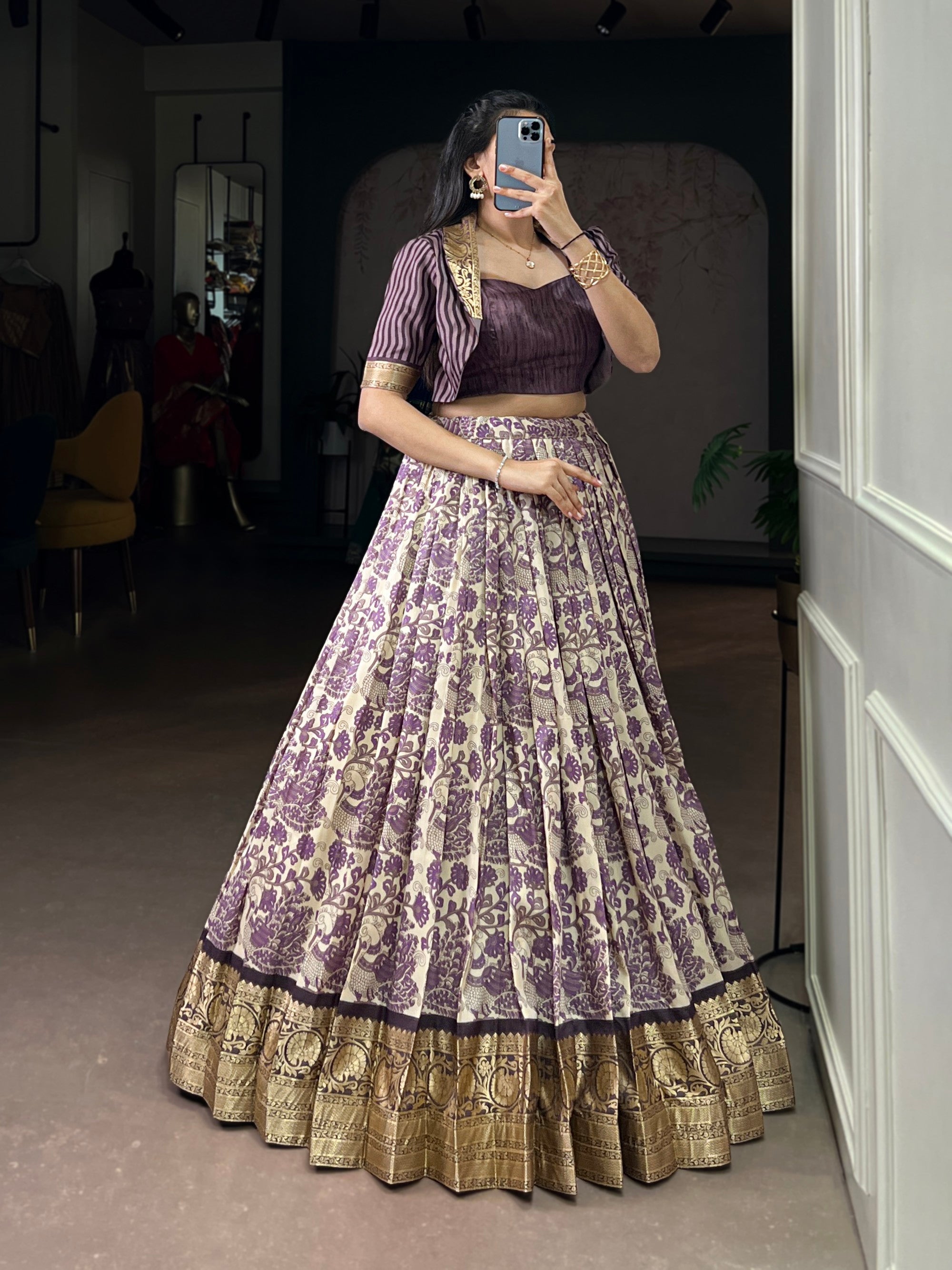 Lorenvalley Fashion Multicolor Tasar Silk Printed with Viscose Border Lehenga Choli - Distacart