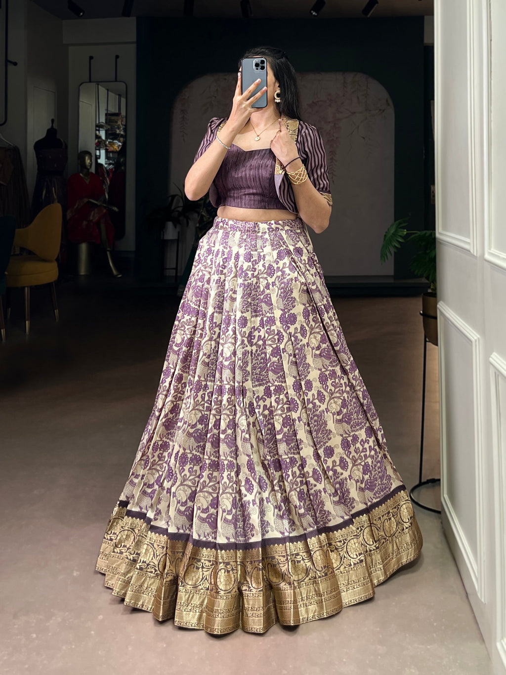 Lorenvalley Fashion Multicolor Tasar Silk Printed with Viscose Border Lehenga Choli - Distacart